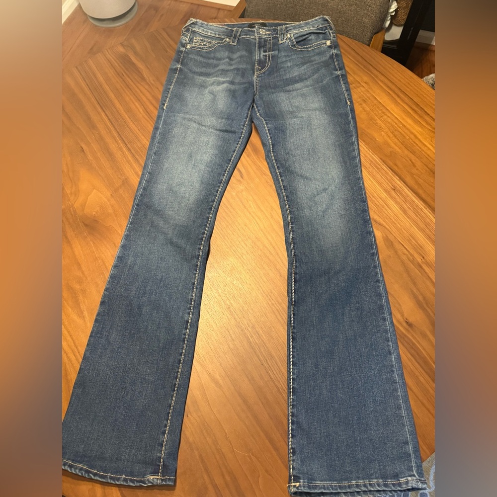 True Religion Blue Mid-rise Boot Cut Jeans size 28
